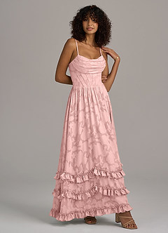 Azazie Lettie Robes de demoiselle d'honneur Robe Trapèze en Blumen-Burnout Corset Rose Poudré image3