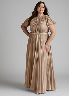 Azazie Kara Modest Bridesmaid Dresses A-Line Pleated Chiffon Floor-Length Dress image13