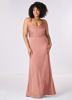Barbie ♥ Azazie Robes de demoiselle d'honneur Robe Sirène en Satin extensible Plissée Rosette image6
