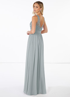 Azazie Mea Final Sale Dolphin Grey A-Line Lace Chiffon Dress image4