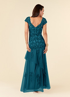 Azazie Romy Mother of the Bride Dresses Ink Blue Mermaid V-Neck Sequins Tulle Dress image4