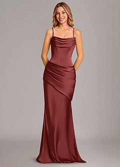Azazie Pelagia Brautjungfernkleider Wandelbar Meerjungfrau-Linie Korsett Stretch-Satin Kleid Terrakotta image6