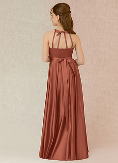 Azazie Arianthe Junior Clay A-Line with Pockets Stretch Satin Dress image2