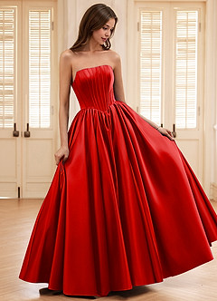 Seraphina Red A-line Boned Corset Satin Prom Dress image3