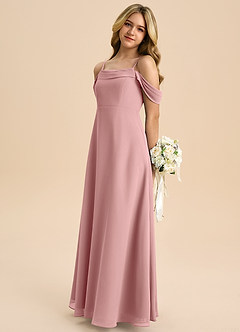 Azazie Anselie Junior Robe Trapèze en Mousseline de soie Épaule décolletée Rose Poussiéreuse image5