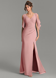 Azazie Ember Vestidos de damas de honor Vestido Rosa Polvorienta de Gasa de Corte Recto con Plisado image3