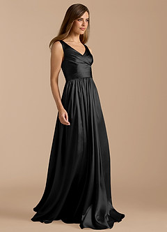 Azazie Keyla Robes de demoiselle d'honneur Robe Trapèze en Satiné métallisé Plissée Noir image7