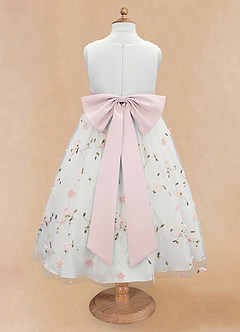 Azazie Pollie Flower Girl Dresses Blushing Pink Blushing Pink A-Line Bow Tulle Dress image11