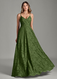 Azazie Amani Robes de demoiselle d'honneur Robe Trapèze en Blumen-Burnout Plissée Olive image5