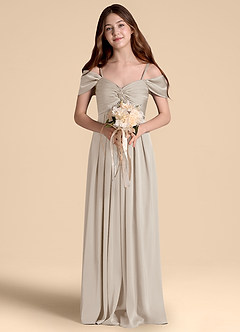 Azazie Kaitlynn Junior Frost A-Line Off the Shoulder Stretch Satin Dress image4