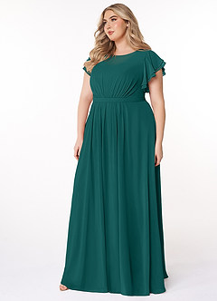 Azazie Daphne Modest Bridesmaid Dresses A-Line Ruffled Chiffon Floor-Length Dress image8