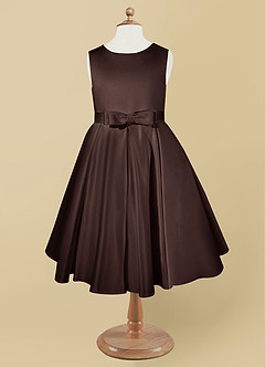 Azazie Coco Flower Girl Dresses Ganache A-Line Bow Matte Satin Dress image5