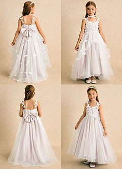 Azazie Darlina Robe Demoiselle D'honneur Fillette Robe Princesse en Tulle Dentelle Ivoire Pétale De Rose image2