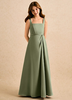 Azazie Emiko Girls Formal Abiti da Ragazza di Fiori Abito A-Line in Raso Opaco Plissettato Pistacchio image1