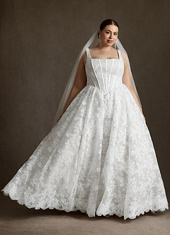 Azazie Geneva Wedding Dresses Diamond White Ball-Gown Square Neckline Lace Dress image8