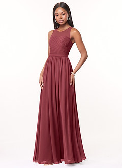 Azazie Nina Bridesmaid Dresses Merlot A-Line Pleated Chiffon Dress image4