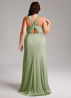 Azazie Rue Bridesmaid Dresses Dusty Sage A-Line Pleated Stretch Satin Dress image9