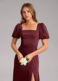 Azazie Fyona Robes de demoiselle d'honneur Robe Trapèze en Satin extensible Plissée Cabernet image6