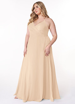 Azazie Davis Jurken voor bruidsmeisjes Jurk van Chiffon met A-Lijn V-hals Zand image4