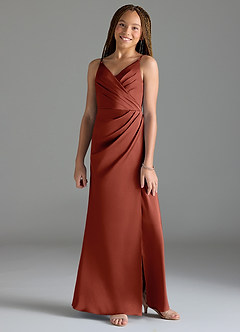Azazie Maci Junior Robe Sirène en Satin extensible Plissée Terracotta image1