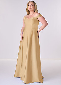 Barbie ♥ Azazie Bridesmaid Dresses Gold A-Line Off the Shoulder Stretch Satin Convertible Dress image9