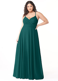 Azazie Avelina Bridesmaid Dresses Peacock A-Line V-Neck Pleated Chiffon Dress image6