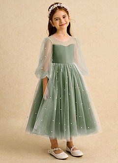 Azazie Trudy Flower Girl Dresses Olive Ball-Gown Sweetheart Neckline Tulle Dress image1