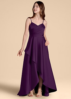 Azazie Prisha Junior A-Linie Plissee Stretch-Satin Kleid Traube image4