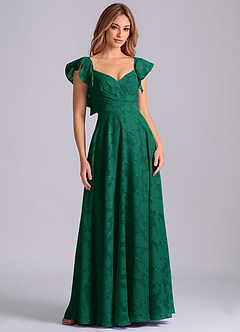 Azazie Leilani Bridesmaid Dresses Emerald A-Line Sweetheart Neckline Floral Burnout Dress image1