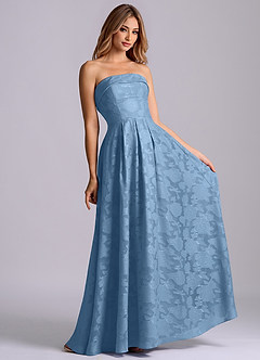 Azazie Lucienne Bridesmaid Dresses Steel Blue A-Line Strapless Floral Burnout Dress image4