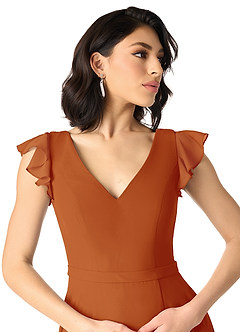 Azazie Claudine Bridesmaid Dresses Paprika A-Line Flutter Sleeve Chiffon Dress image4
