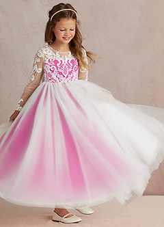 Azazie Elodie Flower Girl Dresses Ivory Fuchsia Ball-Gown Lace Dress image2