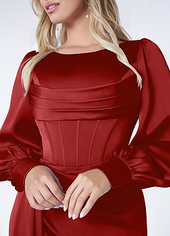 Azazie Raye Bridesmaid Dresses Pomegranate Mermaid Long Sleeve Stretch Satin Dress image5