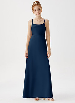 Azazie Shale Junior Dark Navy A-Line Stretch Satin Dress image6