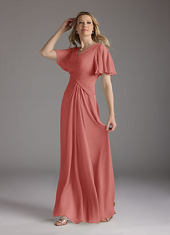 Azazie Morning Glory Mother of the Bride Dresses Antique Rose A-Line V-Neck Ruched Chiffon Dress image4