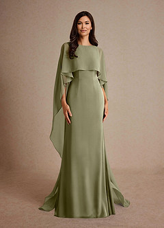 Azazie Milfred Mother of the Bride Dresses Pistachio Sheath Boatneck Stretch Satin Dress image5