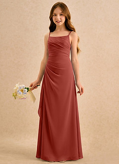 Azazie Cannoli Girls Formal Blumenmädchenkleider A-Linie Plissee Chiffon Kleid Terrakotta image3