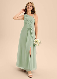 Azazie Brooke Junior Jurk van Chiffon met A-Lijn Zijsplit Stoffige Salie image3