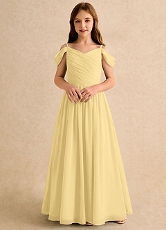 Azazie Chelo Girls Formal Jurken voor bloemenmeisjes A-Lijn Jurk van Chiffon Geplooide Boter image4