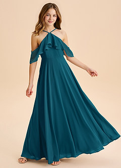 Azazie Tessabelle Junior Ink Blue A-Line Off the Shoulder Chiffon Dress image4