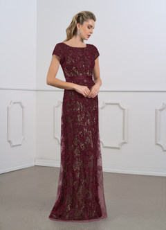 Azazie Dorit Mother of the Bride Dresses Cabernet Champagne Sheath Scoop Lace Dress image4