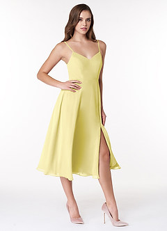 Azazie Clarissa Bridesmaid Dresses Lemon Sorbet A-Line V-Neck Chiffon Dress image3