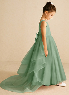 Azazie Pumpkin Flower Girl Dresses Matcha A-Line Convertible Tulle Dress image3