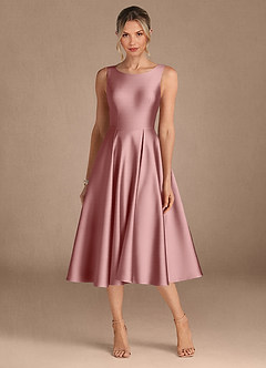 Azazie Fulton Mother of the Bride Dresses Dusty Rose A-Line Pleated Stretch Satin Dress image5