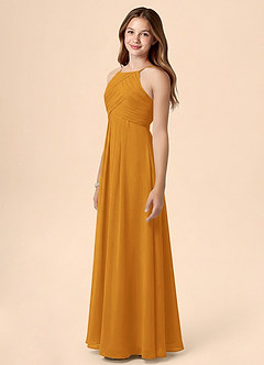 Azazie Ginny Junior A-Line Plisseret Chiffon Gulv-længde Junior brudepige Kjole image3