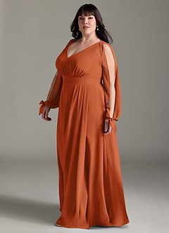 Azazie Matilda Bridesmaid Dresses Burnt Orange A-Line Long Sleeve Chiffon Dress image11