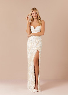 Azazie Mireya Wedding Dresses Diamond White Champagne Sheath Sequins Tulle Dress image6