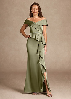 Azazie Dareia Moeder van de bruid jurken Zeemeermin Jurk van Stretch Satijn Off the Shoulder Pistache image1