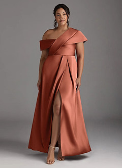 Azazie Milton Mother of the Bride Dresses Clay A-Line Pleated Stretch Satin Dress image9
