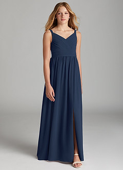 Azazie Chanel Junior Vestido de Azul Marino Oscuro de Gasa de Corte en A con Escote de Corazón image1